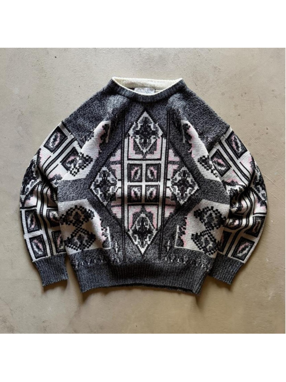 vintage 90s club international aztec pattern chunky knit sweater